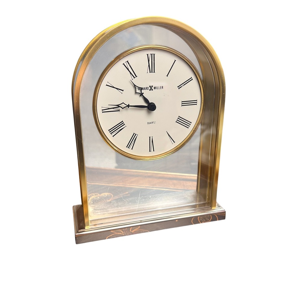 Howard Miller Arched Brass Quartz Mantel Clock Roman Numeral Butterfly Base